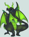  anthro big_breasts black_body black_nipples breasts crouching curvy_figure digital_media_(artwork) dragon female genitals go00odnight green_body green_eyes green_scales kaya_(knockedoutdragon) looking_at_viewer membrane_(anatomy) membranous_wings nipples pussy scales scalie solo spread_legs spreading western_dragon wings 