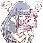  2girls artist_name blue_hair blush braid closed_eyes heart hug hug_from_behind long_hair magia_record:_mahou_shoujo_madoka_magica_gaiden mahou_shoujo_madoka_magica multiple_girls nanami_yachiyo pink_hair school_uniform serafuku smile studiozombie tamaki_iroha yuri 