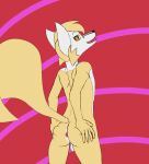  1:1 2020 anthro anus balls butt callmewritefag canid canine colored digital_drawing_(artwork) digital_media_(artwork) fan_character fox fur genitals hair hi_res jimmy_corsac looking_at_viewer looking_back male mammal nickelodeon nude presenting presenting_anus simple_background solo spreading t.u.f.f._puppy young 
