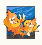  air_bubble brown_eyes bubble buizel closed_mouth eye_contact fang fang_out floatzel gen_4_pokemon looking_at_another no_humans open_mouth panmimi paws pokemon pokemon_(creature) smile toes tongue underwater 
