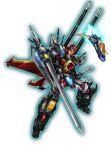  aircraft clenched_hand crossover diaclone drill flying full_body gridman_(character) highres holding holding_sword holding_weapon mecha official_art shoulder_cannon ssss.gridman sword transparent_background visor weapon 
