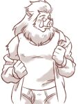  anthro beard briefs bulge clothing dress_shirt eyes_closed eyewear facial_hair glasses iozen male mammal monochrome pig_snout shirako shirt simple_background solo suid suina sus_(pig) tank_top the_boy_and_the_beast topwear tusks unbuttoned_shirt underwear white_background wild_boar 
