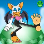  5_toes absurd_res anthro barefoot chiropteran digit_ring feet female foot_focus hi_res humanoid_feet jewelry mammal master_emerald podfrog ring rouge_the_bat soles solo sonic_the_hedgehog_(series) toe_ring toes video_games 