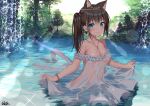  akusema animal_ears breasts cleavage dress no_bra original see_through skirt_lift summer_dress wet 