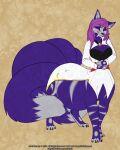  2021 4_toes 5_fingers alishka breasts clothed clothing digital_media_(artwork) feet female fingers hair hi_res multi_tail poojawa purple_hair smile solo taur toes 