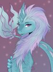  aquatic_dragon asian_mythology bust_portrait claws disney dragon east_asian_mythology eastern_dragon female feral hand_on_shoulder hi_res horn lazychaek looking_at_viewer marine mythology portrait raya_and_the_last_dragon sisu_(ratld) solo stripes_(marking) 