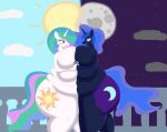  anthro breasts butt cloud cutie_mark day equid equine female friendship_is_magic hasbro horn mammal moon my_little_pony night obese overweight pilot129 princess_celestia_(mlp) princess_luna_(mlp) solo sun unicorn 