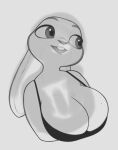  beauty_mark big_breasts big_eyes breasts buckteeth cleavage clothed clothing conditional_dnp disney female judy_hopps lagomorph leporid long_ears looking_aside mammal mole_(marking) open_mouth rabbit smile solo teeth topwear xopachi zootopia 