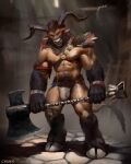  animal_humanoid anthro armor big_penis bottomwear bovid bovid_humanoid bovine bulge chunie clothing elf enadir european_mythology fantasy fur genital_outline genitals greek_mythology hi_res hooves humanoid kesh_(enadir) loincloth male male/male mammal mammal_humanoid minotaur muscular mythology penis penis_outline piercing solo weapon 