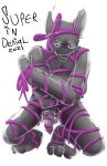  absurd_res anthro arms_tied balls bdsm blush bondage bound genitals hi_res knot kobold legs_tied male penis ribbon_bondage ribbons shy solo superindenial 