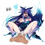  1boy 1girl :d absurdres ahoge animal_ears blue_hair blush breasts breasts_outside cowgirl_position cum cum_in_pussy electricity heart hetero highres long_hair monster_girl monster_girl_encyclopedia nakadashikaze nipples open_mouth penis pussy raiju_(monster_girl_encyclopedia) saliva self_fondle sex simple_background smile solo_focus spread_legs squatting_cowgirl_position straddling tail tongue tongue_out vaginal white_background 