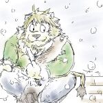  2006 anthro biped black_nose bottomwear clothing digital_media_(artwork) duo felid kemono lion low_res male mammal oekaki outside pantherine pants sitting sketch snow snowing sweater topwear unknown_artist 