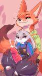  anthro anthro_on_anthro bodily_fluids cum cumshot disney ejaculation female genital_fluids genitals hi_res judy_hopps kiseff lagomorph larger_male leporid male male/female mammal nick_wilde penis rabbit sex size_difference smaller_female thick_thighs thigh_sex zootopia 