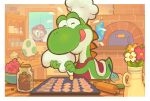  ambiguous_gender anthro apron baking chef_hat cherry clothing cookie detailed_background dough duo egg flower food fruit gashi-gashi hat headgear headwear human licking licking_lips male mammal mario mario_bros nintendo oven plant rolling_pin tongue tongue_out video_games yoshi 