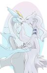  3_fingers absurd_res anthro blue_eyes breast_grab breasts claws dragon duo fan_character female female/female fingers fur grey_body grey_skin half-closed_eyes hand_on_breast hi_res ice kyurem legendary_pok&eacute;mon long_neck narrowed_eyes nintendo open_mouth pok&eacute;mon pok&eacute;mon_(species) reshiram romantic_ambiance shirokyure_(watte) simple_background surprise tongue video_games watte white_body white_fur white_kyurem yellow_eyes 