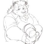  2021 anthro babe_bunyan blush bovid bovine cattle exe_exem kemono male mammal overweight overweight_male simple_background sketch solo tokyo_afterschool_summoners video_games white_background 