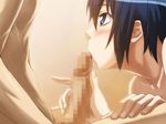  1girl artist_request blue_eyes blue_hair blush censored erection fellatio licking mosaic_censoring open_mouth oral penis short_hair 