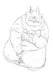  2018 96panda anthro balls belly blush clothing cum male masturbation navel overweight overweight_male penis shirt simple_background solo tokyo_afterschool_summoners tsathoggua underwear video_games 