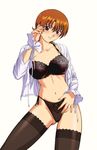  black_legwear black_panties blouse bra highleg highleg_panties hiiragi_najica lingerie long_hair long_sleeves najica_dengeki_sakusen navel no_pants open_clothes open_shirt panties r1 shirt side-tie_panties solo thighhighs third-party_edit underwear 