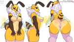  antennae_(anatomy) anthro arthropod avoid_posting bee blush breasts butt clothed clothing doubleclawed featureless_breasts female hi_res hymenopteran insect legwear lingerie neck_tuft panties partial_nudity partially_clothed solo stinger_(anatomy) sura_(character) thick_thighs thigh_gap thigh_highs tuft underwear wings 