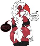  anthro big_butt butt canid canine claws clothed clothing darkwolfhybrid dialogue ear_piercing female hi_res lowered_tail lycanroc mammal midnight_lycanroc nintendo pants_down partially_clothed piercing pok&eacute;mon pok&eacute;mon_(species) rear_view scratching shaundi_(darkwolf) solo video_games 