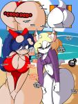  2019 angry_eyes anthro beach big_breasts big_butt blonde_hair blue_hair bodily_fluids bovid breasts butt caprine cleavage clothed clothing curvy_figure dialogue digital_media_(artwork) domestic_pig duo ear_piercing ear_ring english_text female freckles fur goat hair hi_res hourglass_figure huge_breasts huge_butt inkit89 lifeguard mammal navel navel_piercing nose_steam one-piece_swimsuit patty_pig_(inkit89) piercing purple_eyes sea seaside shaking shoulder_freckles simple_background smile suid suina suine sus_(pig) swimwear tan_body tan_skin tears text thick_thighs trembling voluptuous water white_body white_fur wide_hips 