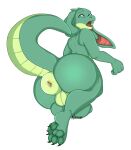  anthro anus balls big_(disambiguation) butt dessert donut_anus doughnut food genitals hi_res hyper kobold male narusewolf nude overweight paws puckered_anus puckered_butthole scalie slightly_chubby soft solo surprise wide_hips 