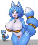  big_breasts bikini blue_body blue_eyes blue_fur blue_hair breasts choker circlet clothing curvy_figure ear_piercing ear_ring fangs female fur gold_(metal) gold_jewelry hair hi_res huge_breasts jewelry krystal krystal_(dinosaur_planet) markings multicolored_body multicolored_fur necklace nightlycatgirl nintendo nipple_slip nipples pendant piercing pink_nipples solo star_fox swimwear tail_jewelry tail_ring tattoo thick_thighs tongue tongue_out two_tone_body two_tone_fur video_games voluptuous white_body white_fur womb_tattoo 