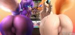  anthro bent_over big_butt blue_body blue_fur bodysuit butt butt_focus canid canine clothing digimon digimon_(species) female fox fur krystal mammal nintendo rear_view renamon skinsuit star_fox tight_clothing v-tal video_games yellow_body yellow_fur 