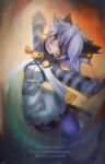  2015 anthro breasts canid canine clothed clothing elh_meliz&eacute;e female fingers fully_clothed hair hi_res mammal puinkey_(artist) purple_hair small_breasts smile solatorobo solo traditional_media_(artwork) video_games yellow_eyes 
