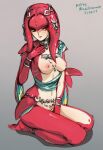  2017 5_fingers animal_humanoid breasts breath_of_the_wild clothing digital_media_(artwork) female fingers fish humanoid jewelry marine marine_humanoid minacream mipha mostly_nude nintendo nipples red_body simple_background smile solo the_legend_of_zelda video_games yellow_eyes zora 