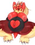  anthro anthrofied belly big_belly big_breasts blaziken breasts clothing crouching curvy_figure female fishnet fishnet_legwear fur green_eyes hands_behind_head hi_res huge_breasts legwear matospectoru navel navel_piercing nintendo nipple_piercing nipples piercing pok&eacute;mon pok&eacute;mon_(species) pok&eacute;morph pregnant simple_background thick_thighs tongue tongue_piercing video_games voluptuous white_background yellow_body yellow_fur yellow_sclera 