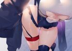  1girl all_fours allen_m._sumner_(azur_lane) ass_visible_through_thighs azur_lane bent_over black_coat black_footwear black_leotard blue_hair breasts clothing_cutout coat commentary_request covered_navel frilled_leotard frills groin highres hoshi-san_(hoshimeow7) knee_pads leotard long_hair long_sleeves lower_body medium_breasts open_clothes open_coat out_of_frame shoes signature skindentation sleeves_past_fingers sleeves_past_wrists solo thigh_gap thigh_strap two-tone_leotard underboob underboob_cutout 