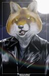  3:4 absurd_res anthro benjamin_ratterman canid canine clothing fox glowing glowing_eyes green_eyes gregg_lee hi_res jacket leather leather_clothing leather_jacket leather_topwear looking_at_viewer male mammal moon night night_in_the_woods slim smile smiling_at_viewer solo topwear video_games 