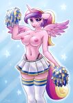 2021 absurd_res anthro areola bottomwear breasts clothing dandy_(artist) digital_media_(artwork) equid equine eyebrows eyelashes female friendship_is_magic hasbro hi_res horn legwear mammal my_little_pony navel nipples pom_poms princess_cadance_(mlp) purple_eyes skirt solo spread_wings tongue tongue_out winged_unicorn wings 