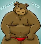  2007 anthro balls belly brown_body brown_fur bulge clothing fur genitals male mammal moobs navel nekokun28 nipples one_eye_closed overweight overweight_male penis solo underwear undressing ursid wink 