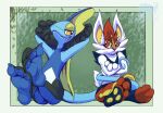  3_fingers 3_toes 5_fingers ambiguous/ambiguous ambiguous_gender anthro barefoot cinderace duo feet fingers foot_focus hi_res hindpaw inteleon jammerhighwind nintendo nude paws pok&eacute;mon pok&eacute;mon_(species) soles tagme tail_coil toes video_games 