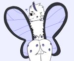  antennae_(anatomy) anthro arthropod backsack balls black_sclera black_wings blue_antennae blue_wings butt fur genitals hair insect lepidopteran looking_at_viewer looking_back looking_pleasured male moth narrowed_eyes neck_tuft prumkin rear_view solo toastie_boye tuft white_body white_eyes wings 