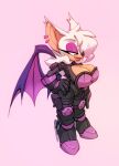  anthro big_breasts bigdad breasts chiropteran cleavage clothed clothing ear_piercing ear_ring female hair hair_over_eye half-closed_eyes mammal narrowed_eyes one_eye_obstructed piercing rouge_the_bat simple_background solo sonic_the_hedgehog_(series) wings 