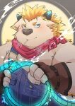  2021 absurd_res anthro babe_bunyan blue_eyes bovid bovine cattle clothing cowboy hi_res horn humanoid_hands l4zily male mammal overalls overweight overweight_male solo tokyo_afterschool_summoners video_games 