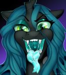  2020 arthropod bodily_fluids changeling digital_media_(artwork) eyebrows eyelashes fangs female feral forked_tongue friendship_is_magic front_view green_eyes hasbro hi_res looking_at_viewer my_little_pony open_mouth peachlee queen_chrysalis_(mlp) saliva solo teeth throat tongue tongue_out uvula 