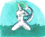  a_cup anthro athletic breasts claws clitoris female fin fish genitals horny_(disambiguation) kneeling marine mohawk nipples nude nyghtmar3 pinup pose pussy roxy shark small_breasts solo stripes tigershark 