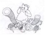  2010 anthro belly eating eyes_closed food humanoid_hands male mammal osos overweight overweight_male simple_background sitting ursid 