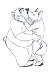  2012 anthro blush bottomwear canid canine clothing eyes_closed hug humanoid_hands male male/male mammal osos overweight overweight_male pants shirt topwear 