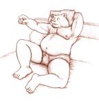  2005 anthro bed bulge clothing furniture humanoid_hands male mammal moobs nipples osos overweight overweight_male pillow solo traditional_media_(artwork) underwear ursid 