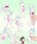  absurd_res anthro asphyxiation breasts bruised choking clothed clothing easter easter_bunny easter_egg featureless_breasts featureless_crotch female group hi_res holding_person holidays human kabula_(artist) lagomorph leporid male mammal multiple_scenes nude rabbit size_difference tongue tongue_out toony young 