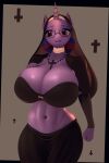  2:3 3d_(artwork) anthro anthrofied big_breasts breasts cleavage clothed clothing digital_media_(artwork) equid equine eyewear female friendship_is_magic glasses hasbro hi_res horn huge_breasts mammal moreuselesssource my_little_pony nude purple_body solo twilight_sparkle_(mlp) unicorn wide_hips 