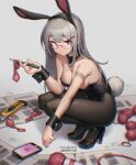  animal_ears bilibili_xiaolu bunny_ears cleavage cum heels megane pantyhose tail 