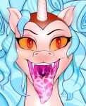  2021 absurd_res bodily_fluids cozy_glow_(mlp) digital_media_(artwork) equid equine eyebrows eyelashes fangs female feral friendship_is_magic front_view hasbro hi_res horn looking_at_viewer mammal my_little_pony open_mouth peachlee pupils saliva slit_pupils solo throat tongue tongue_out unicorn uvula 