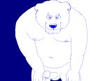  2007 anthro balls blue_and_white erection genitals humanoid_genitalia humanoid_hands humanoid_penis male mammal monochrome moobs navel nipples osos overweight overweight_male penis simple_background solo ursid 